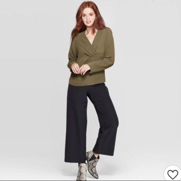 Prologue Tops - Prologue Olive Green Vneck Long Sleeve Blouse
